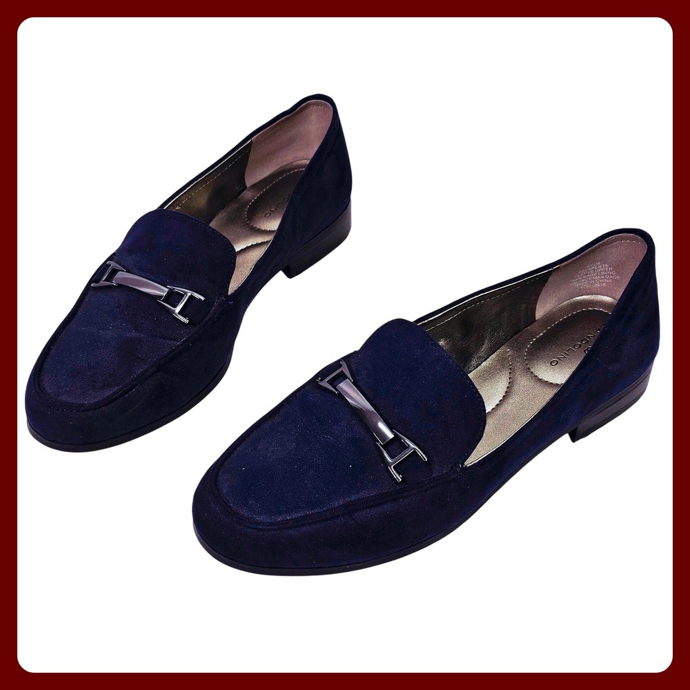 Bandolino Navy Suede Loafer Women's Size 6.5 M Silver Bit Slip On Block Heel - Picture 2 of 8